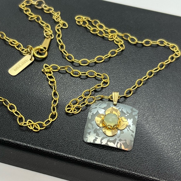 Holly Yashi niobium handmade gold tone oval link chain necklace flower pendant - Picture 11 of 16